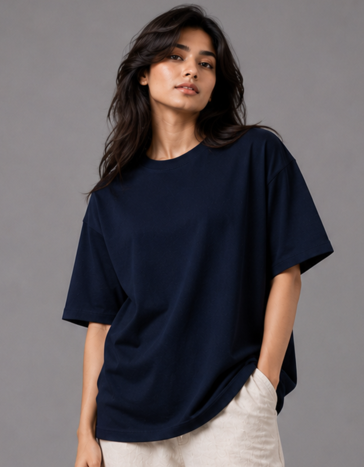 Navy Drift – Solid Oversized Tee