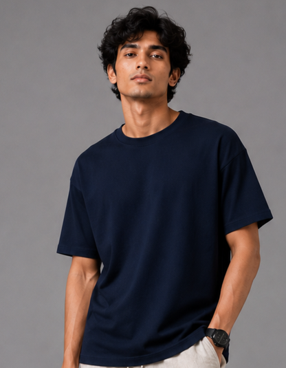 Navy Drift – Solid Oversized Tee