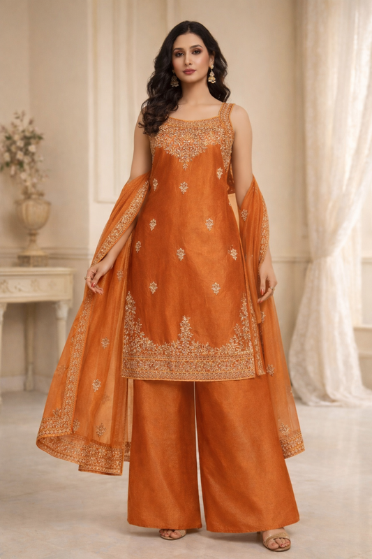 Emerald Orange kurta palazzo set